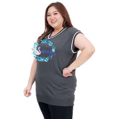Rompi Korea Wanita Big Size 3XL LD 130 cm Nathaniya Jumbo Size - Swan Fashion XXXL Abu Tua