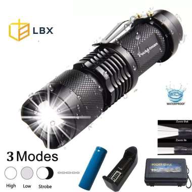 Paket Senter Police Pocketman Senter LED Flashlight Baterai + Charger