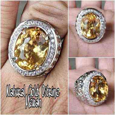CINCIN BATU AKIK PERMATA NATURAL GOLD CITRINE QUARTZ SUPER GLAMOUR FREE MEMO LAB RING 8