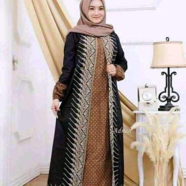 Gamis Batik Wanita Terbaru | Baju Muslim Wanita Terbaru | Baju Batik Wanita XXXL coklat