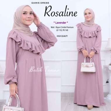 ROSALINE LAVENDER Gamis Dress Muslim Bahan Rayon Crinkle Premium Fashion Wanita Gamis Muslim Dress M