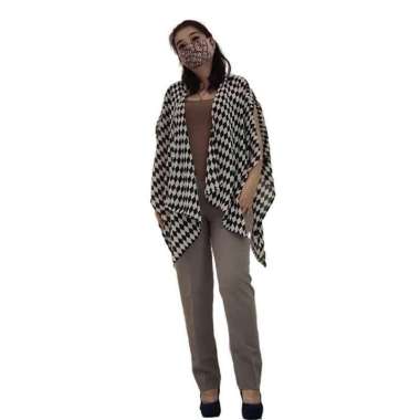 Outer Tali Big Size Lengan Kelelawar Batwing Loose Sifon Gesyal Luaran Motif Catur Hitam
