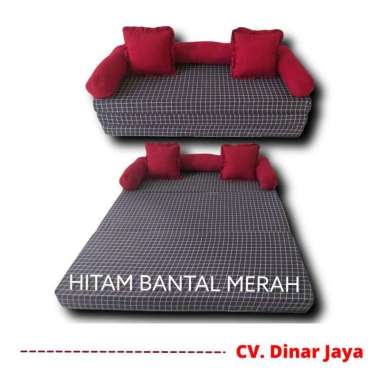 Sofabed Kasur Lipat Busa Tebal Sofa Bed Kursi Tamu Minimalis Karakter Hitam BTL Merah