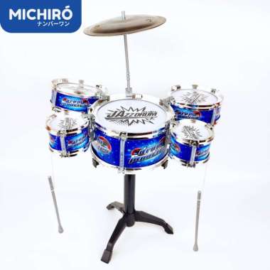 Michiro Mainan Alat Musik Drum Anak Murah Mini Jazz Drum Set Blue