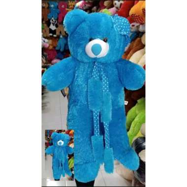 Boneka Beruang Teddy Bear Syal Topi Jumbo 1 Meter Biru