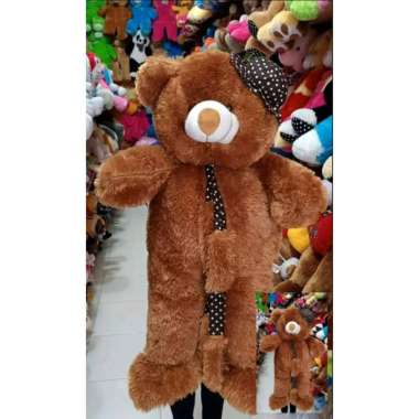 Boneka Beruang Teddy Bear Syal Topi Jumbo 1 Meter Cokelat Tua