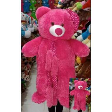 Boneka Beruang Teddy Bear Syal Topi Jumbo 1 Meter Merah Muda