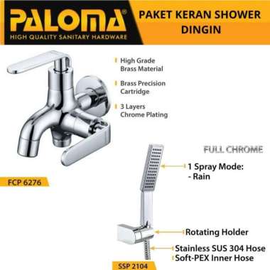 PALOMA FCP 6276 SSP 2104 Paket Keran Cabang Shower Set Mandi Tembok
