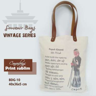Dewani Souvenir Bandung 10 Canvas Natural Vintage Tote Bag Wanita