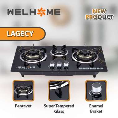 Welhome Kompor Gas Kaca Tanam 3 Tungku Black Edition - minimalis