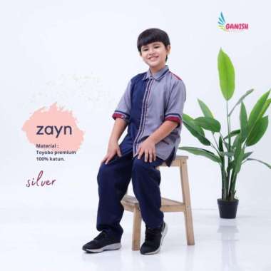 KOKO COUPLE LEBARAN AYAH DAN ANAK BAJU MUSLIM LAKI LAKI KOKO DEWASA SILVER - 2