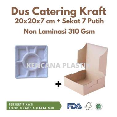 Dus Nasi Kotak Makan 20x20 + Mika Sekat 7 - Dus Kraft Coklat Non Laminasi [50 PCS ] SEKAT 7 PUTIH