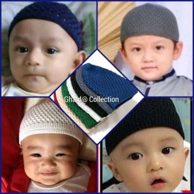 peci bayi rajut kopiah anak baby laki laki topi cowok songkok polos perlengkapan ibadah anak putih