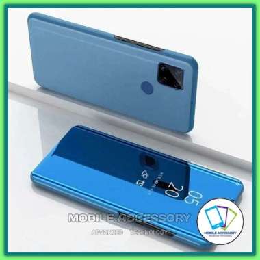 Flip Case Realme C11 2021 Finger Flip Clear View Standing Mirror Luxury Case Cover Casing Hp Murah Hitam