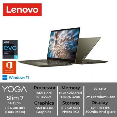 LENOVO Laptop Yoga Slim 7 14ITL05 / Intel Core I5 / 8GB RAM / 512GB SSD / 14" FHD / Windows 11 / OHS 2021 [82A300J1ID]
