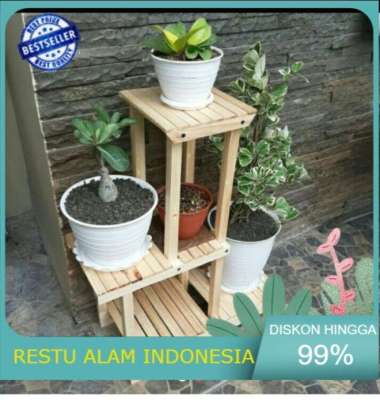 Standing Pot rak bunga bertingkat dari kayu. Tinggi=70cm BL963