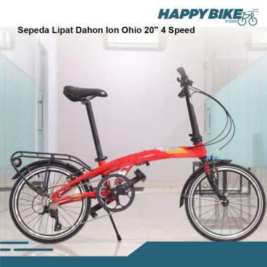 Sepeda Lipat Dahon Ion Ohio 20" Folding Bike Alloy 9 Speed Merah Pepaya