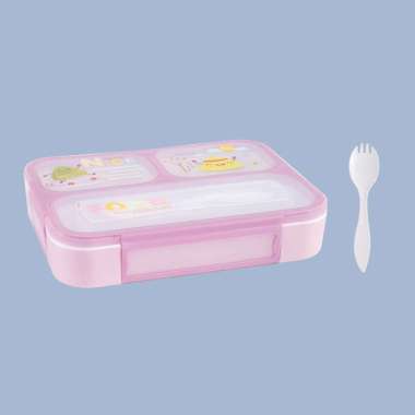 OEM ONE-C448 C449 Lunch Box Set Anak 3 Sekat BPA FREE Karakter Dengan Sendok Tempat Makan Anak Kotak