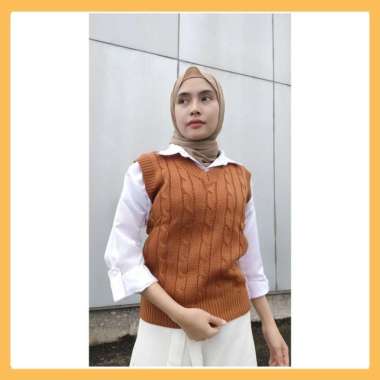 Rompi Cable Knit / Rompi Rajut Kepang / Rompi Rajut Wanita / Rajut V -Neck / Vest Knit Coral