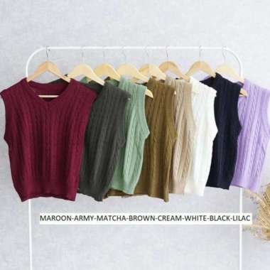 Rompi Cable Knit / Rompi Rajut Kepang / Rompi Rajut Wanita / Rajut V -Neck / Vest Knit Abu tua
