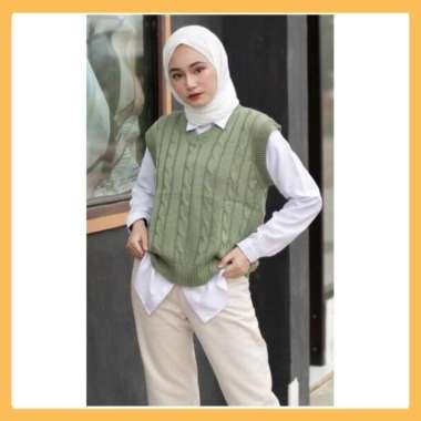 Rompi Cable Knit / Rompi Rajut Kepang / Rompi Rajut Wanita / Rajut V -Neck / Vest Knit Mint