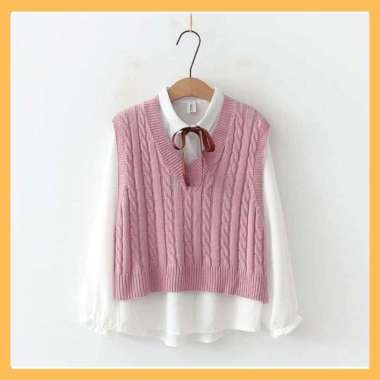 Rompi Cable Knit / Rompi Rajut Kepang / Rompi Rajut Wanita / Rajut V -Neck / Vest Knit Dusty