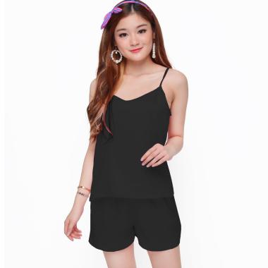 Jfashion Camisoles Setelan Baju Tidur  M-L Hitam