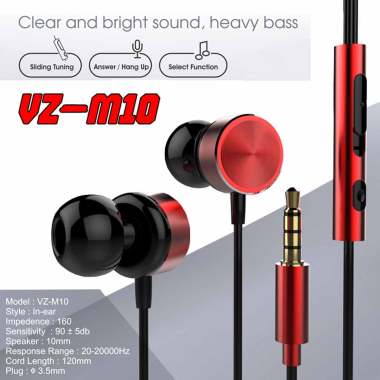 EARPHONES M10 VIZZ Heavy Bass Headset - RED