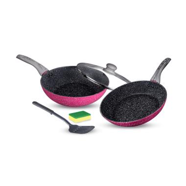 BOLDe Super Pan Set Black Pink Granite Series - 5pcs Pink merah muda