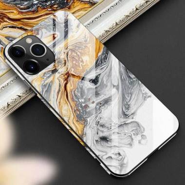 YZ iPhone 11 / 11 PRO / 11 PRO MAX Marble Pattern Tempered Glass Case - Gold Marble, iPhone 11 - App
