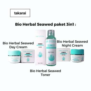 Paket 3in1 Bio Herbal Seaweed Series Day & Night Cream + Toner Perawatan Wajah Ampuh Meremajakan & M
