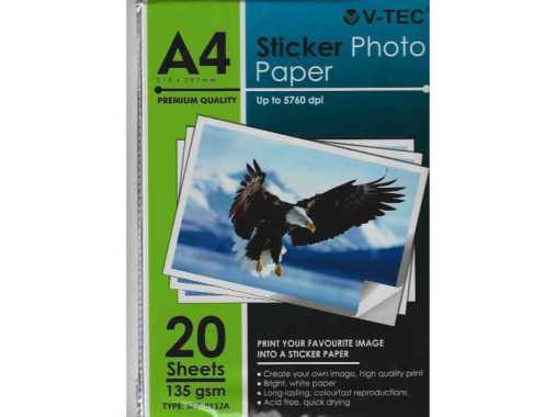 V-TEC Photo Paper Stiker VTEC A4 135 Gsm 20lbr Premium Quality