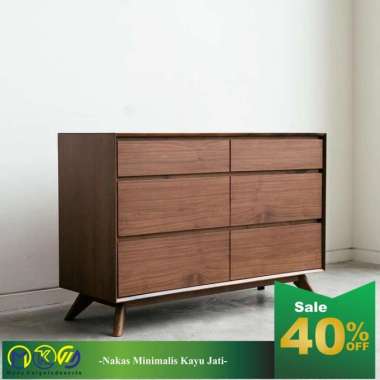 Nakas Tempat Tidur Laci 6 Minimalis Modern kayu Jati MKI Furniture