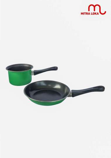 Mitra Loka Pastela Set Frypan 20cm Dan Milkpan Panci Susu 14cm Wajan Penggorengan Teplon Anti Lengke