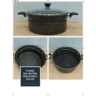 AZIAmart - Wok Streamer Enamel 30cm - Wok Kukus Enamel - Panci Kukus Wok Enamel 30cm