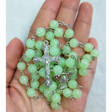 Rosario Fosfor Bulat 8mm + Box (5328) - Rosario Fosfor -Kalung Rosario