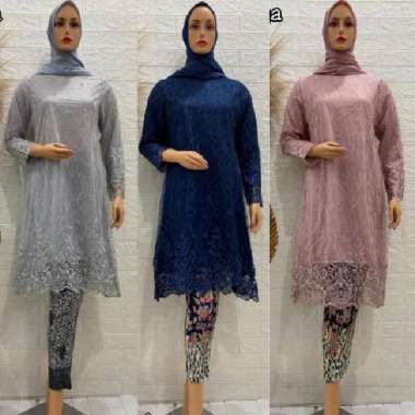 Setelan Kebaya Modern Tulle Tunik Baju Kurung Tille Bundo Kanduang Kebaya Wisuda Set Rok Plisket Bat