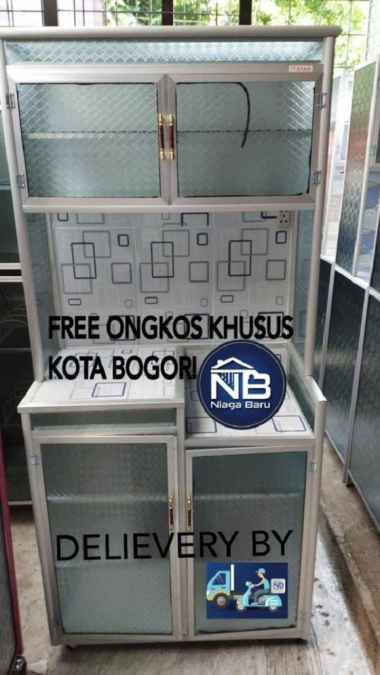 RAK PIRING KACA 2 PINTU KERAMIK TIANG TEBAL RODA ALAS KERAMIK BOGOR