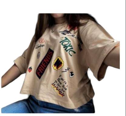 Kaos Wanita Seksi Baju Cewek Santai Oversize Crop Keep Toxic Coksu