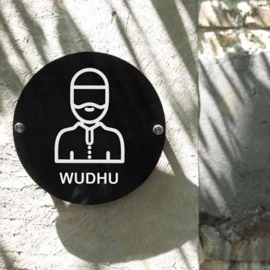 Logo Wudhu Pria - Wall Decor Sign Akrilik Hitam Lingkaran 20 Cm