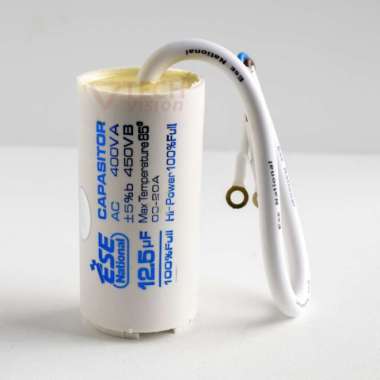 Kapasitor 12uF 12,5uF 12.5uF 450V 400V Bulat Putih Kabel Pompa Air Ese
