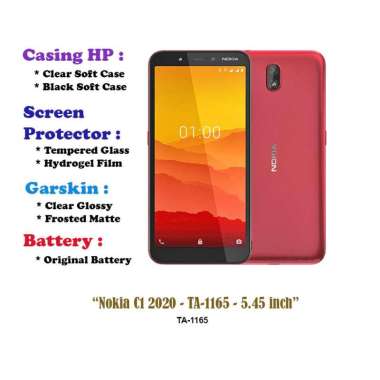Nokia C1 2020 - TA-1165 - 5.45 inch - Case - Screen Protector - Battery - Dll Black Soft case