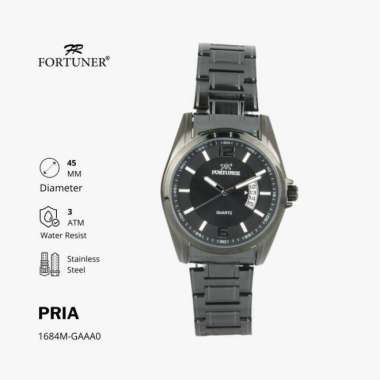 Fortuner Jam Tangan Pria Rantai Stainless Water Resist Tanggal Oscar KOMBI HITAM