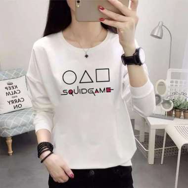 Baju Sweater Squidgame Wanita/Pakaian Wanita Lengan Panjang Viral L Putih