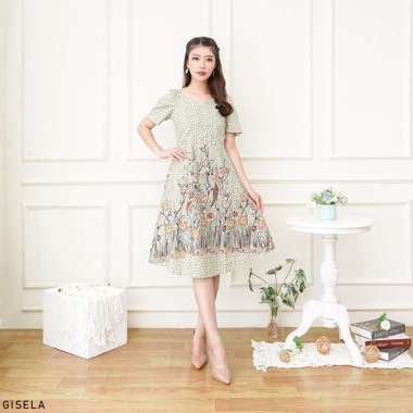 Evercloth Gisela Dress Batik Wanita Sabrina Dress Wanita Batik Modern Gaun Pesta Aline JUMBO