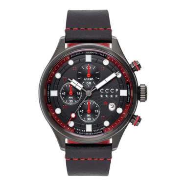 Jam Tangan Pria CCCP ComradeÂ CP-7100-03Â Chronograph Black Dial Dark Brown Leather Strap Coklat