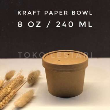 Kraft Paper Bowl 8 Oz + Lid Food Grade Untuk Soup cup / Ice Cream cup