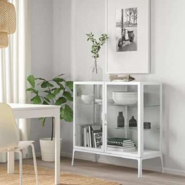 Rak Lemari Kaca Bening Transparan 3 Tingkat Pintu Kaca 101x100cm_Putih