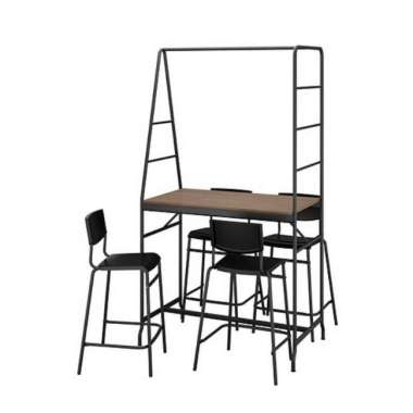 Set Meja Cafe/Meja Bar Dengan 4 Bangku Kokoh Tinggi Original_Hitam