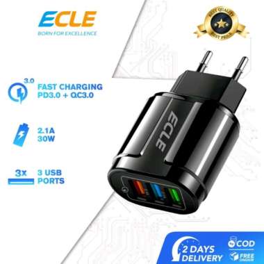 Charger Fast Charging Ecle 30W 3port QC3.0 Original